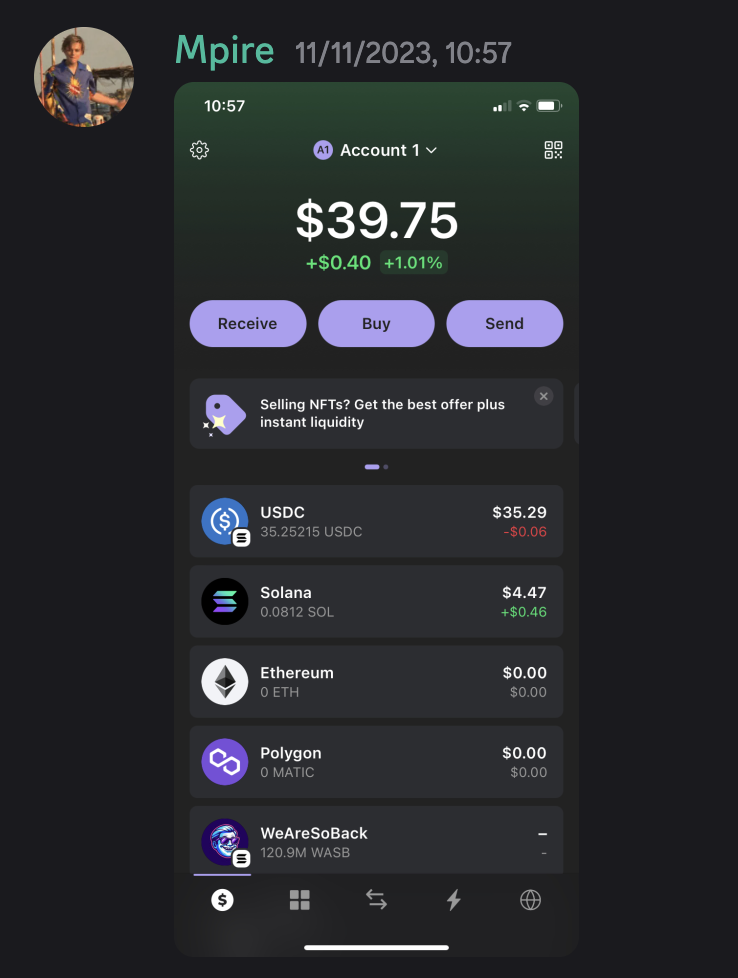 Screenshot from my trading diary in Discord showing $38 crypto wallet balance from mid Nov 2023
