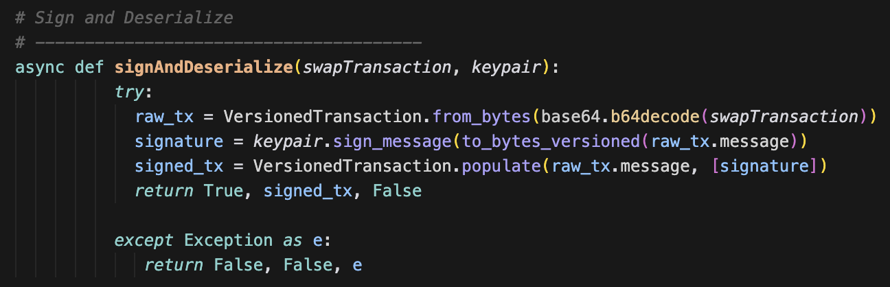 Screenshot of the code of the sign and deserialize process